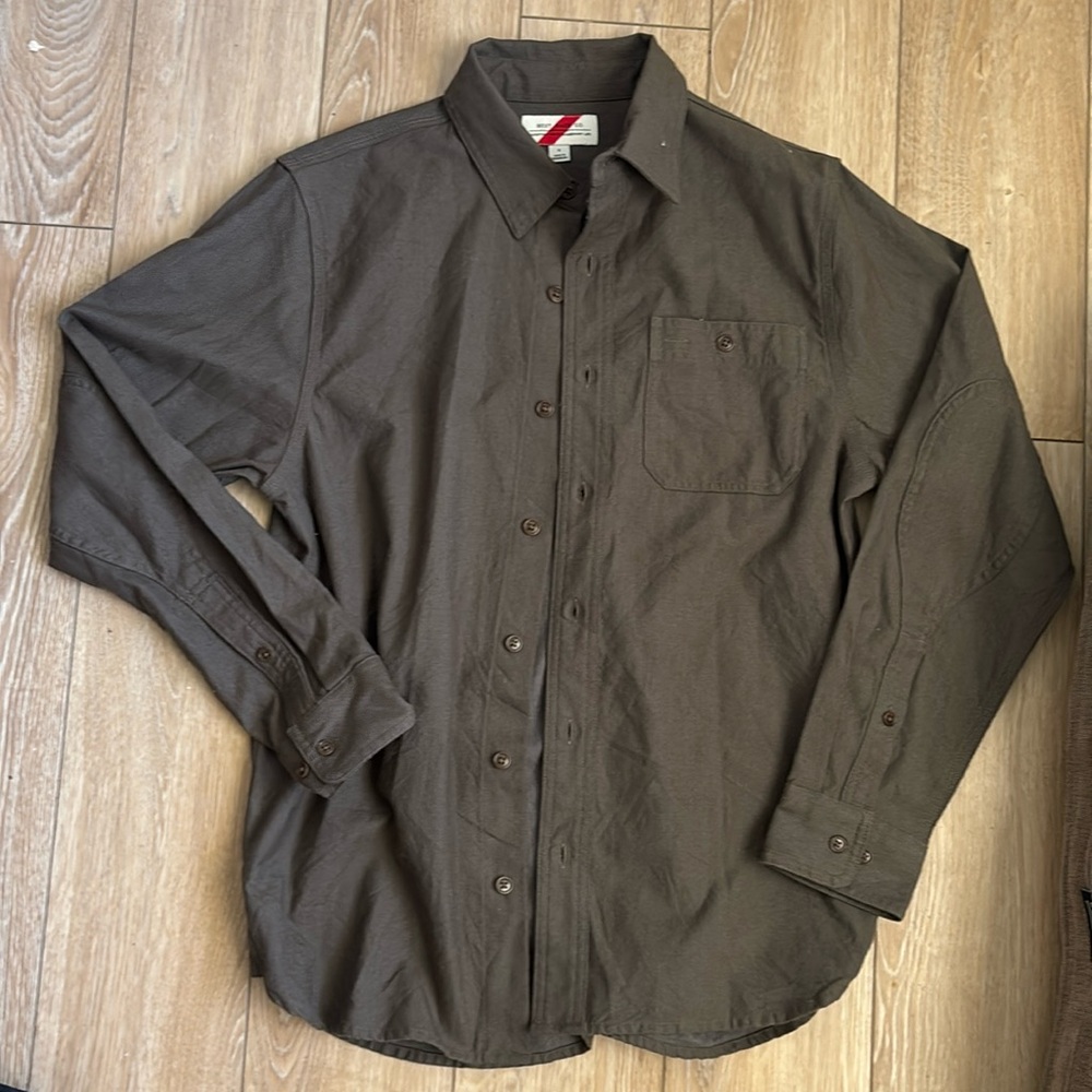 Men's Casual Button Down Shirt - Dark green Brown small long sleeve